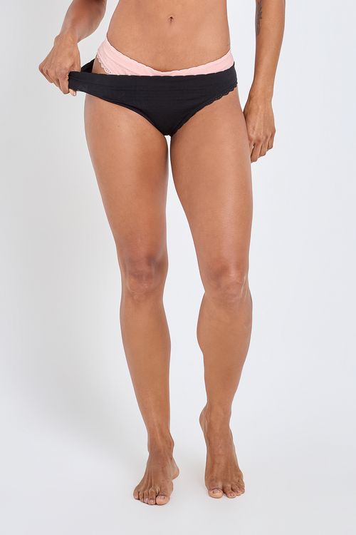 Kit Calcinhas Feminino Rosa e Preto com Renda