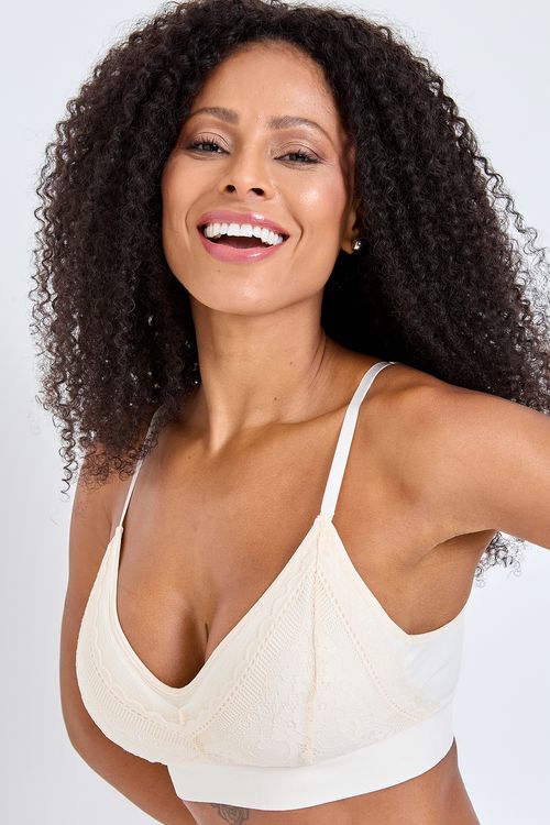 Sutiã Bralette Feminino Off White Renda Floral
