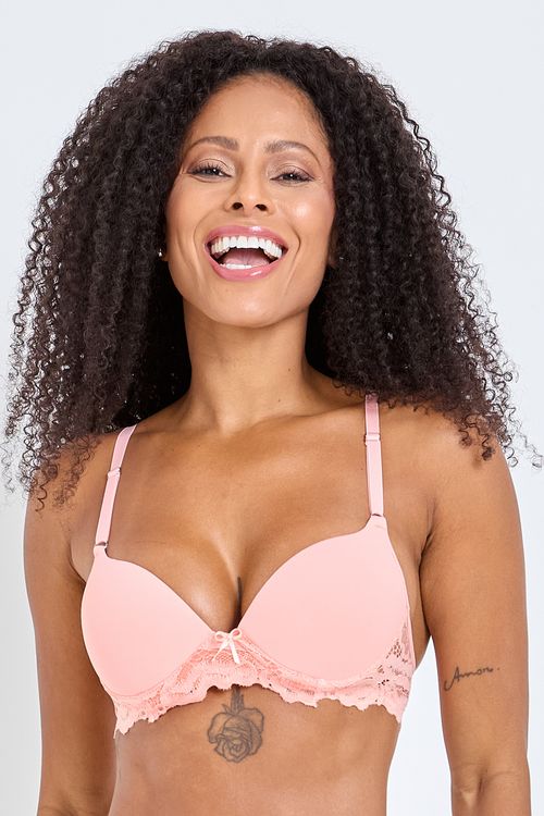 Sutiã Feminino Salmão Claro Renda Floral