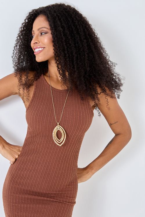 Vestido Feminino Malha Canelada Regata Marrom Escuro