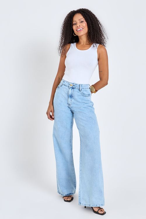 Calça Jeans Wide Leg Feminina Azul Claro