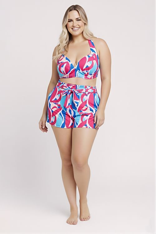 Conjunto Saída de Praia Feminino Estampado Vibrante Abstrato
