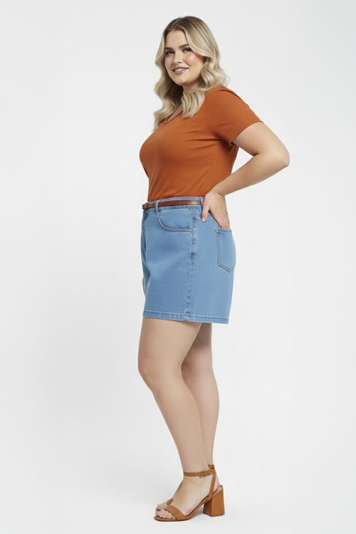 Shorts Jeans Feminino Azul Claro Cintura Alta com Cinto