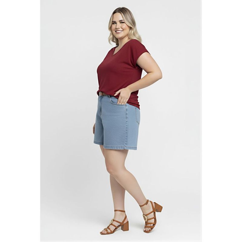 Blusa Feminina Vinho Plus Size Ribana Decote V 3