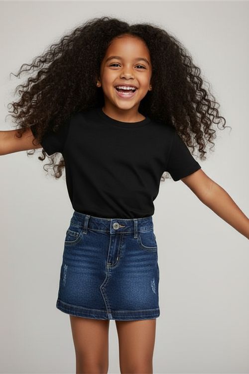 Short Saia Jeans Infantil Menina Azul Escuro