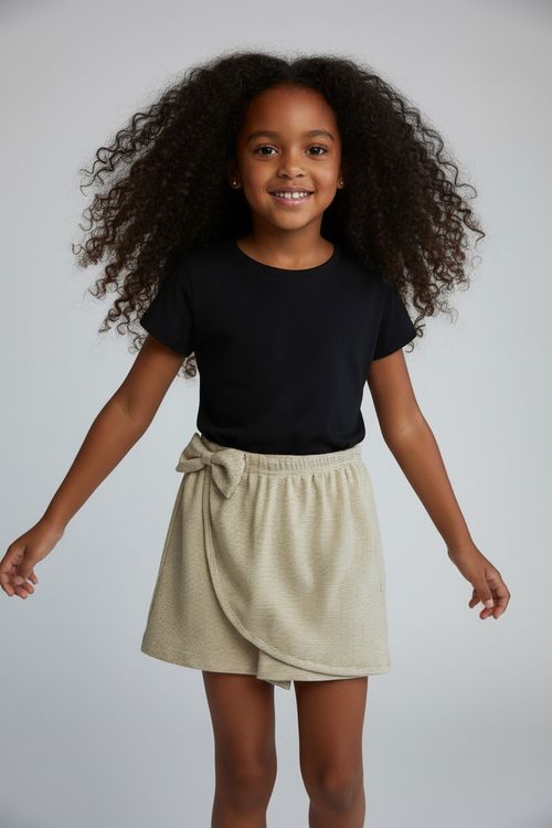 Saia Infantil Menina Dourada Lurex Laço