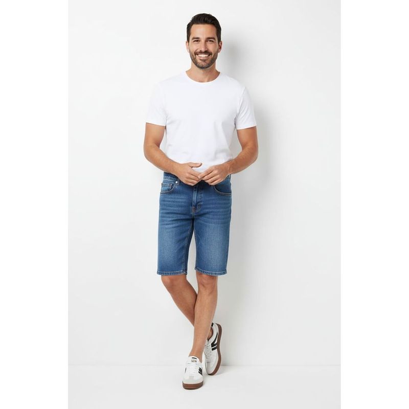 Bermuda Jeans Masculina Azul M dio Efeito Desbotado 0