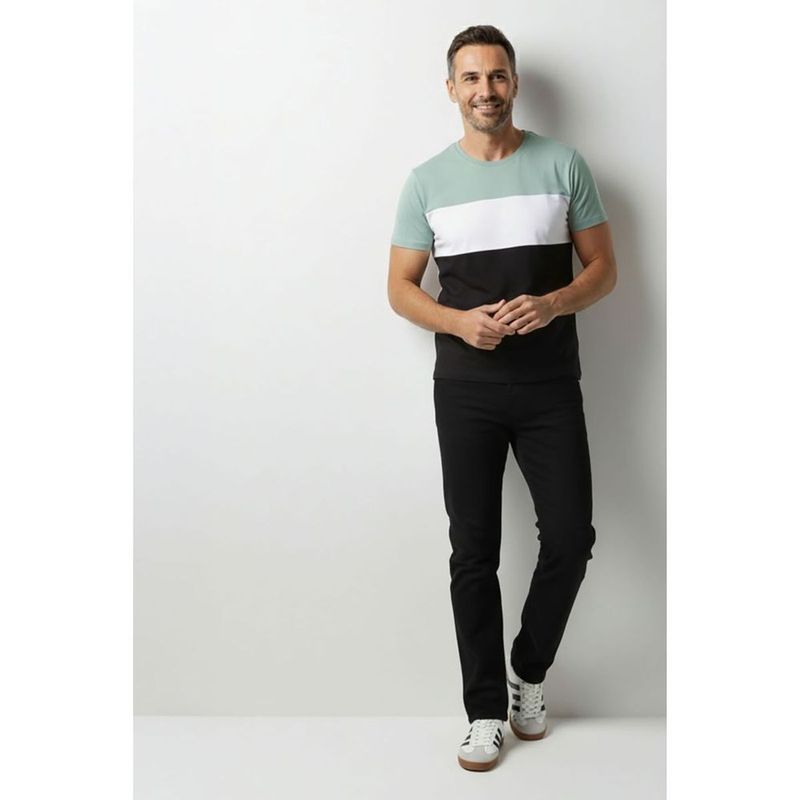 Camiseta Masculina Color Block Verde Menta  Branco e Preto 0