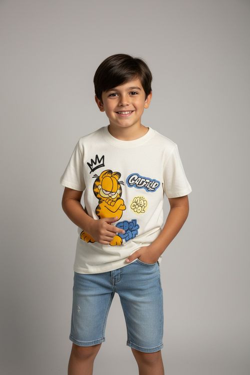 Camiseta Infantil Menino Off-White Estampa Garfield Mad Cool