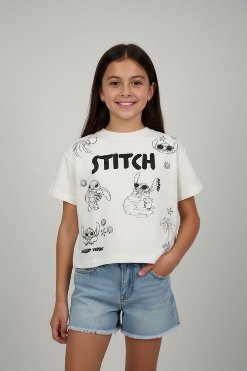 Blusa Infantil Menina Off White Infantil Juvenil Stitch Tropical