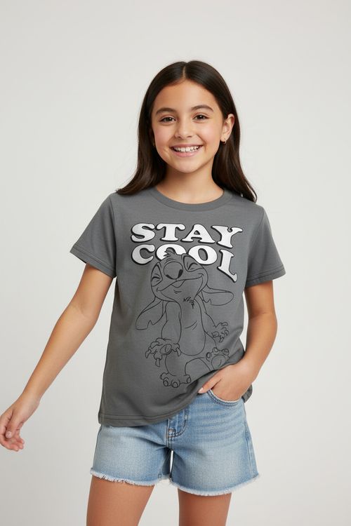 Blusa Infantil Menina Chumbo Infantil/Juvenil Stitch 'Stay Cool'