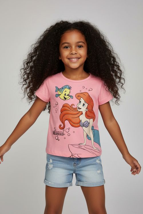 Blusa Infantil Menina Rosa Vibrante A Pequena Sereia Ariel