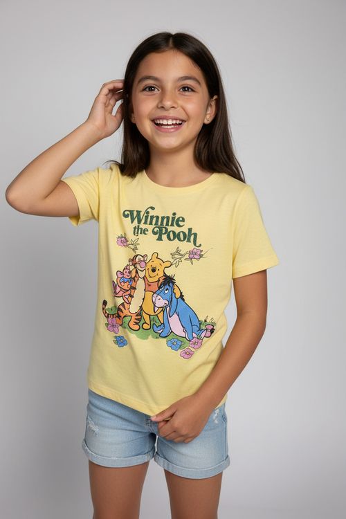 Blusa Infantil Menina Amarelo Claro Winnie the Pooh e Amigos