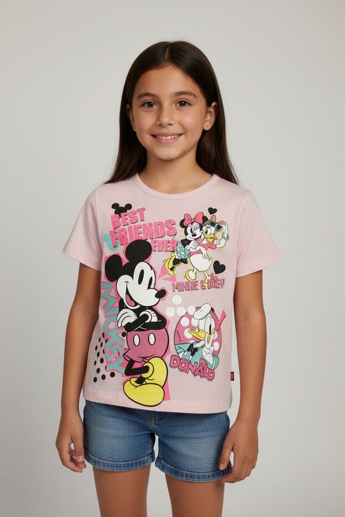 Blusa Infantil Menina Rosa Claro Mickey e Amigos
