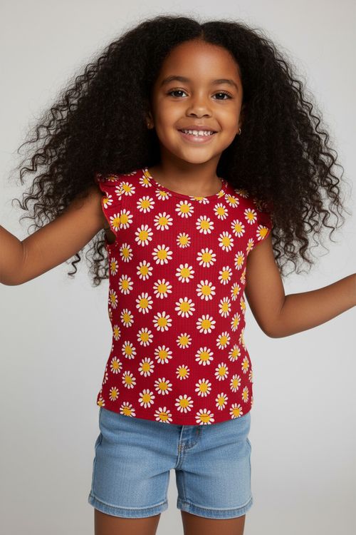 Blusa Infantil Menina Vermelha Margaridas