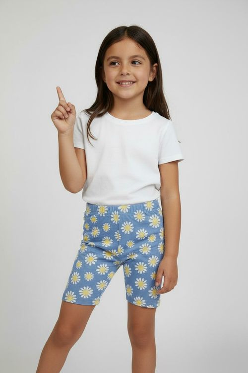 Shorts Ciclista Infantil Menina Azul Claro Margaridas