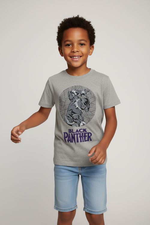 Camiseta Infantil Menino Cinza Mescla Pantera Negra