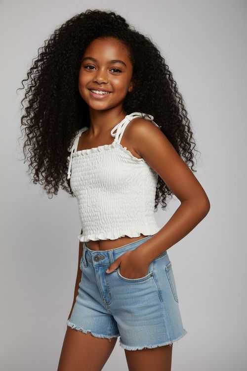 Regata Cropped Infantil Menina Branca Juvenil