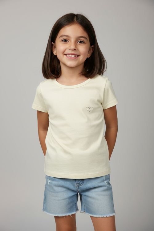Blusa Infantil Menina Bege Claro Coração Strass