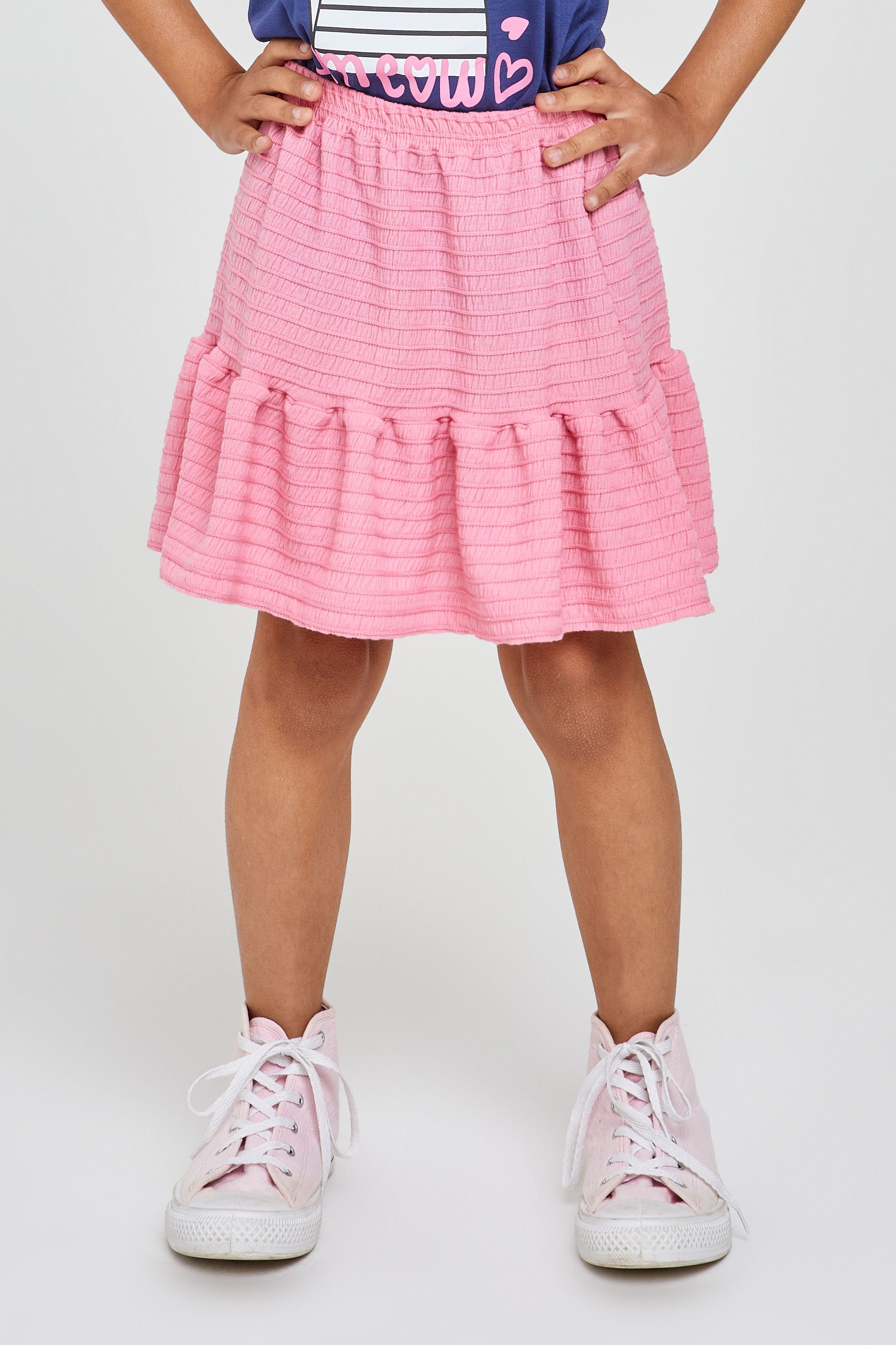 Saia Infantil Menina Rosa Chiclete com Franzido e Babado - imagem 1