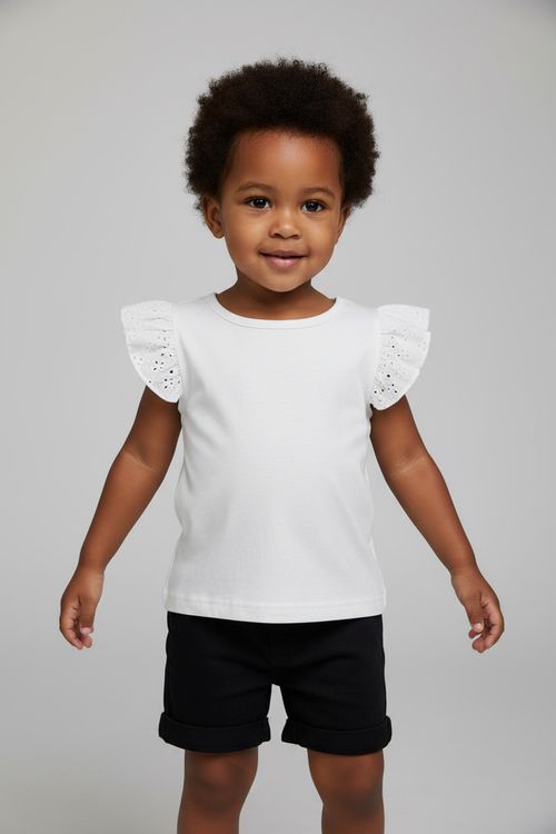 Blusa Infantil Menina Off White Babado Laise