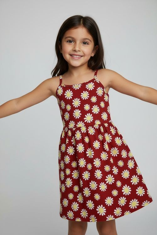 Vestido Infantil Menina Vermelho Margaridas
