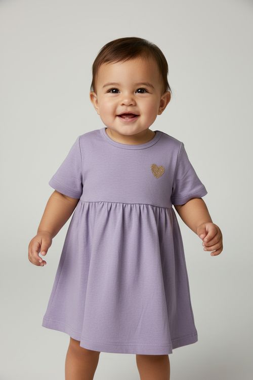 Vestido Infantil Menina Lilás Bebê Coração Dourado