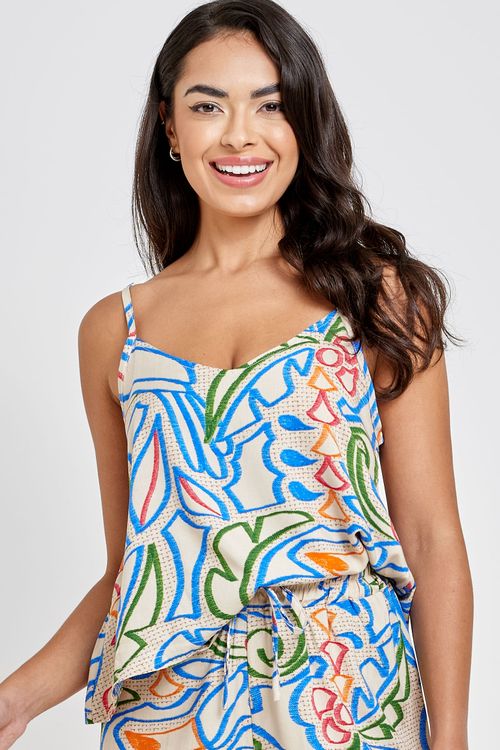 Regata Feminina Caedu Viscose Estampa Folhagem