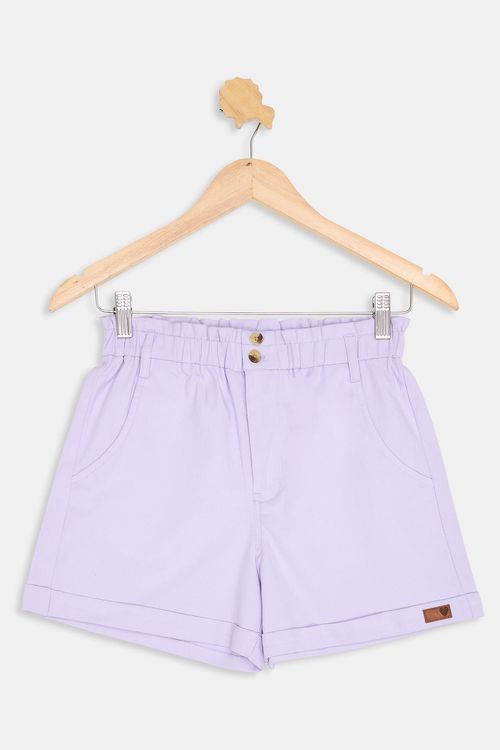 Shorts Infantil Caedu Sarja Lilás Cintura Alta