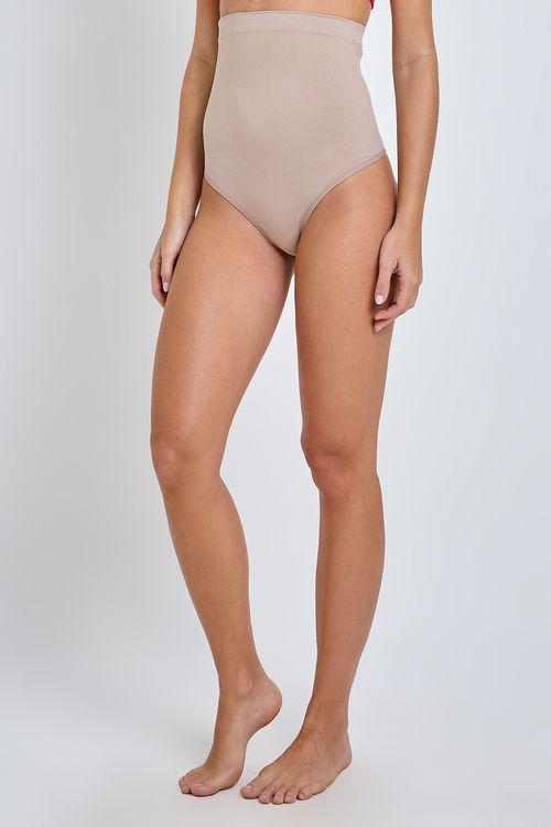 Calcinha Fio Dental Modeladora Cintura Alta Feminina Bege Nude
