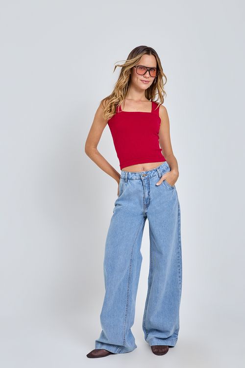 Calça Jeans Wide Leg Feminina Azul Claro
