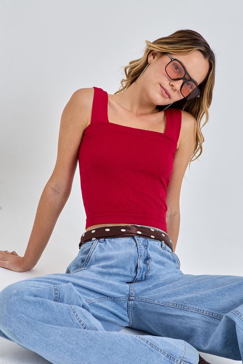 Top Cropped Feminino Rubi Texturizado Decote Quadrado