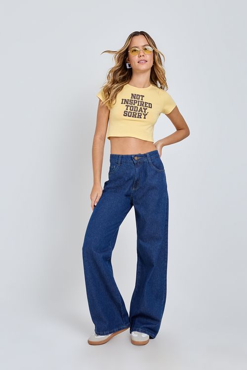 Calça Jeans Wide Leg Feminina Azul Escuro