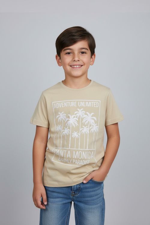 Camiseta Infantil Menino Bege Santa Monica Palmeiras