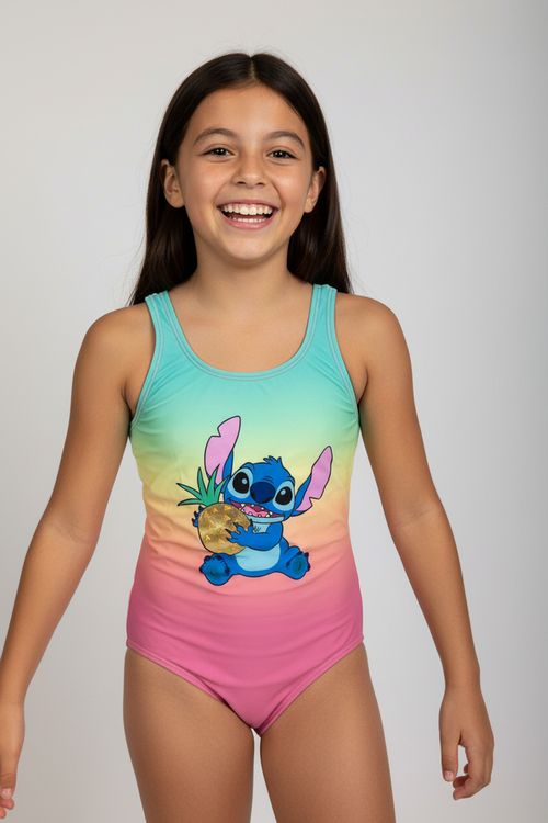 Maiô Infantil Menina Degradê Disney Stitch Abacaxi