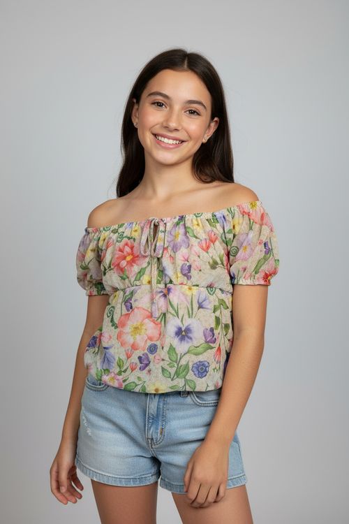 Blusa Ciganinha Infantil menina Juvenil Floral