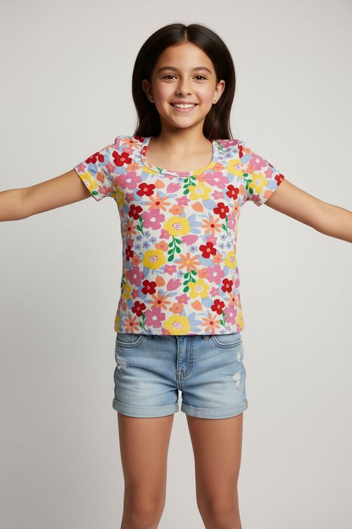 Blusa Infantil Menina Multicor Floral Vibrante