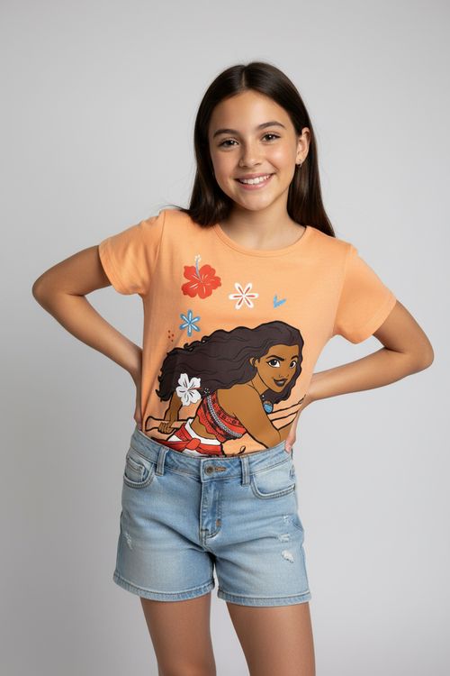 Blusa Infantil Menina Coral Estampa Moana