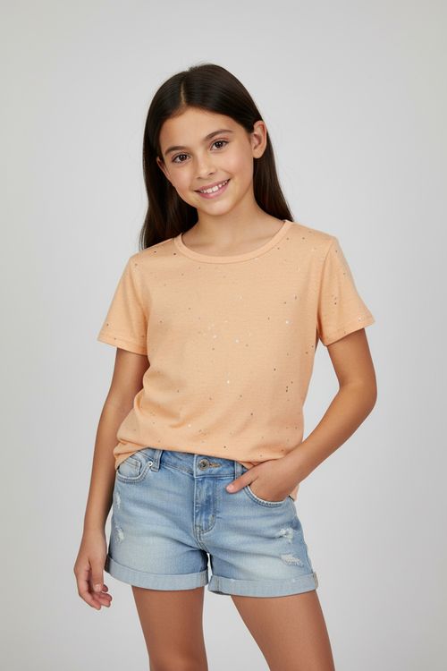 Blusa Infantil Menina Pêssego Glitter Prateado