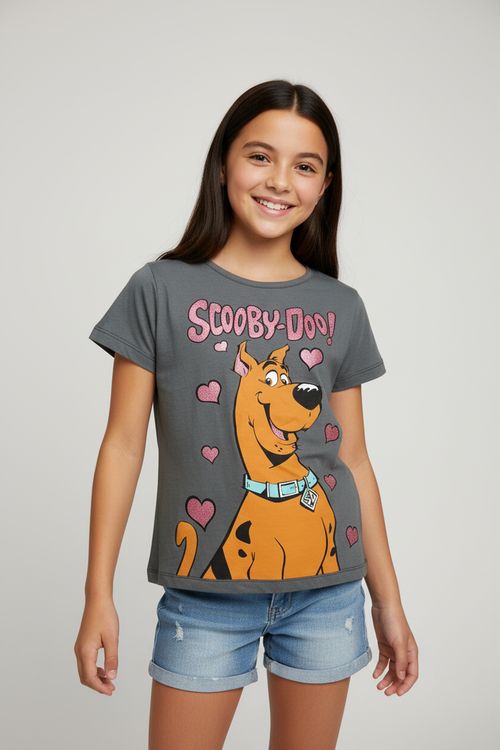 Blusa Infantil Menina Cinza Juvenil Scooby-Doo Corações Glitter