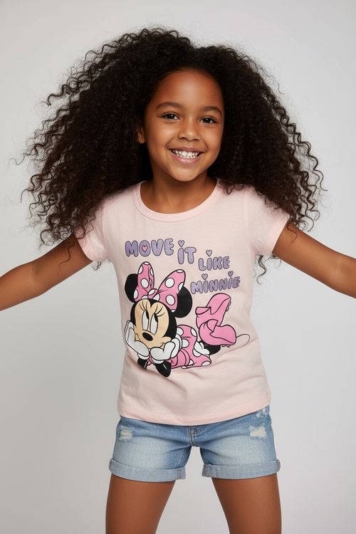 Blusa Infantil Menina Rosa Claro 4-10 Anos Minnie Mouse
