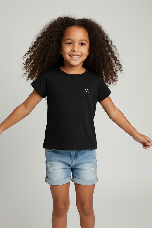 Blusa inf4/8nas cotton strass preto preto