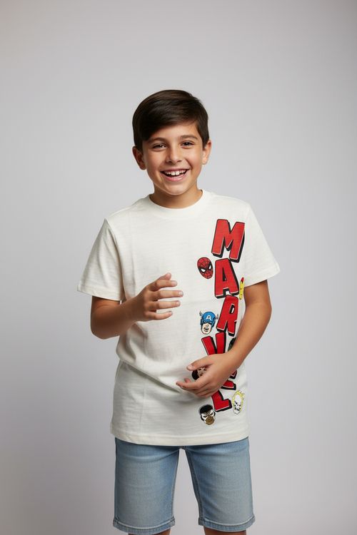 Blusa Infantil Menino Bege Claro Juvenil Heróis Marvel