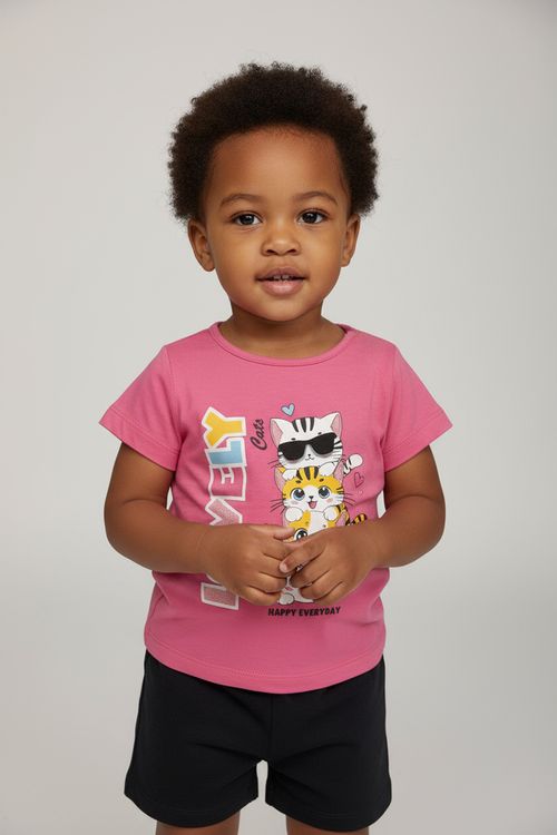 Conjunto Infantil Menina Rosa/Preto Gatinhos