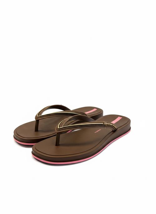 Chinelo Feminino Marrom Dourado Rosa