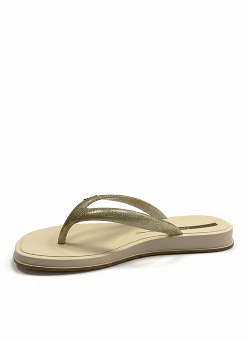 Chinelo Feminino Bege Tiras Douradas Glitter