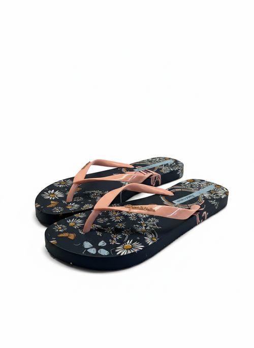 Chinelo Feminino Azul Navy Margaridas e Borboletas