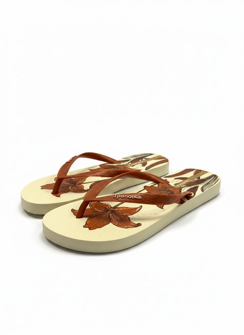 Chinelo Feminino Bege e Caramelo Estampa Oasis Floral