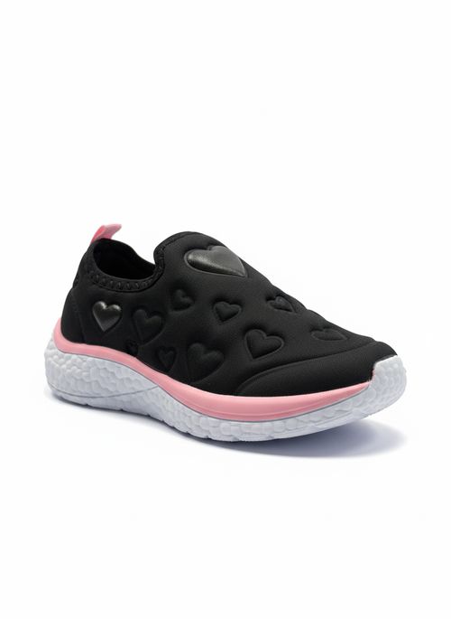 Tênis Infantil Menina Preto e Rosa Corações
