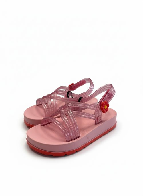 Sandália Infantil Menina Rosa Brilhante Florzinha